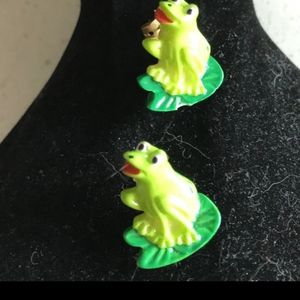 Vintage Kermit the Frog sitting on a Lily Pad Green Post Earrings